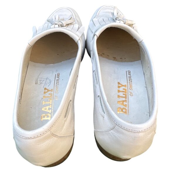 Vintage Bally Of Switzerland White Leather Tassel Loafers Mens Shoes Size 6.5 M